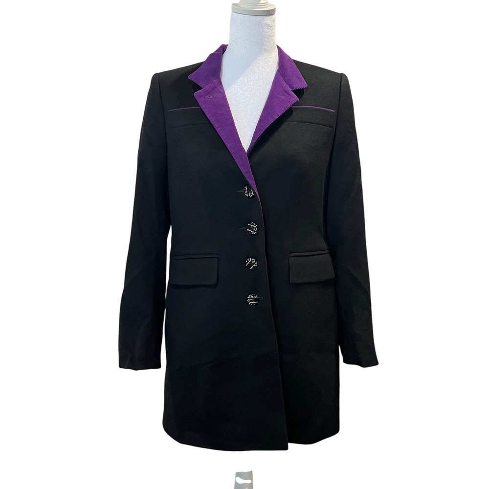 Algo‎ Of Switzerland Cashmere Coat Women's Medium Black Purple Corduroy Chic